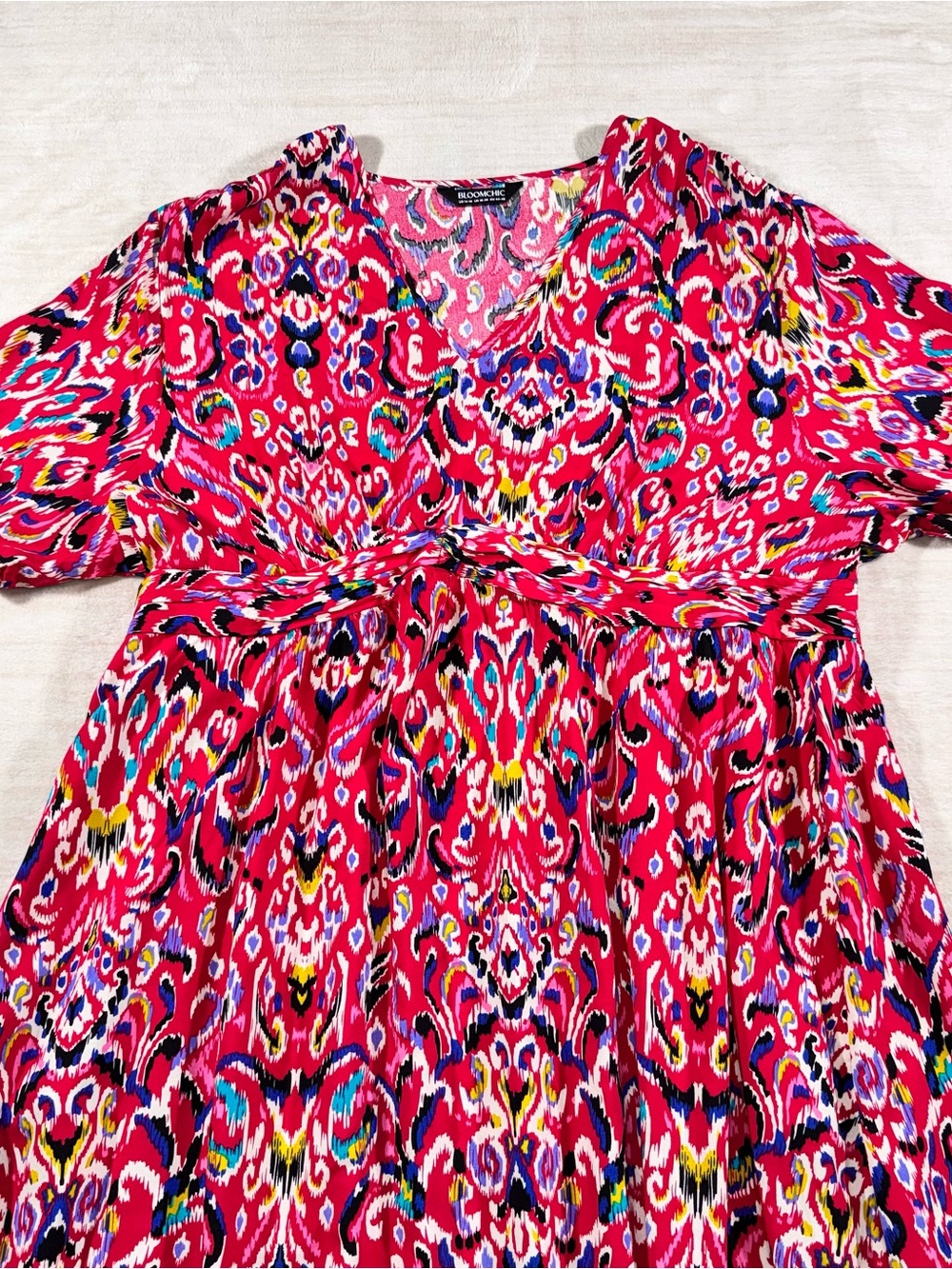 BloomChic Hot Pink Multicolor Ikat Maxi Dress - Picture 8 of 16